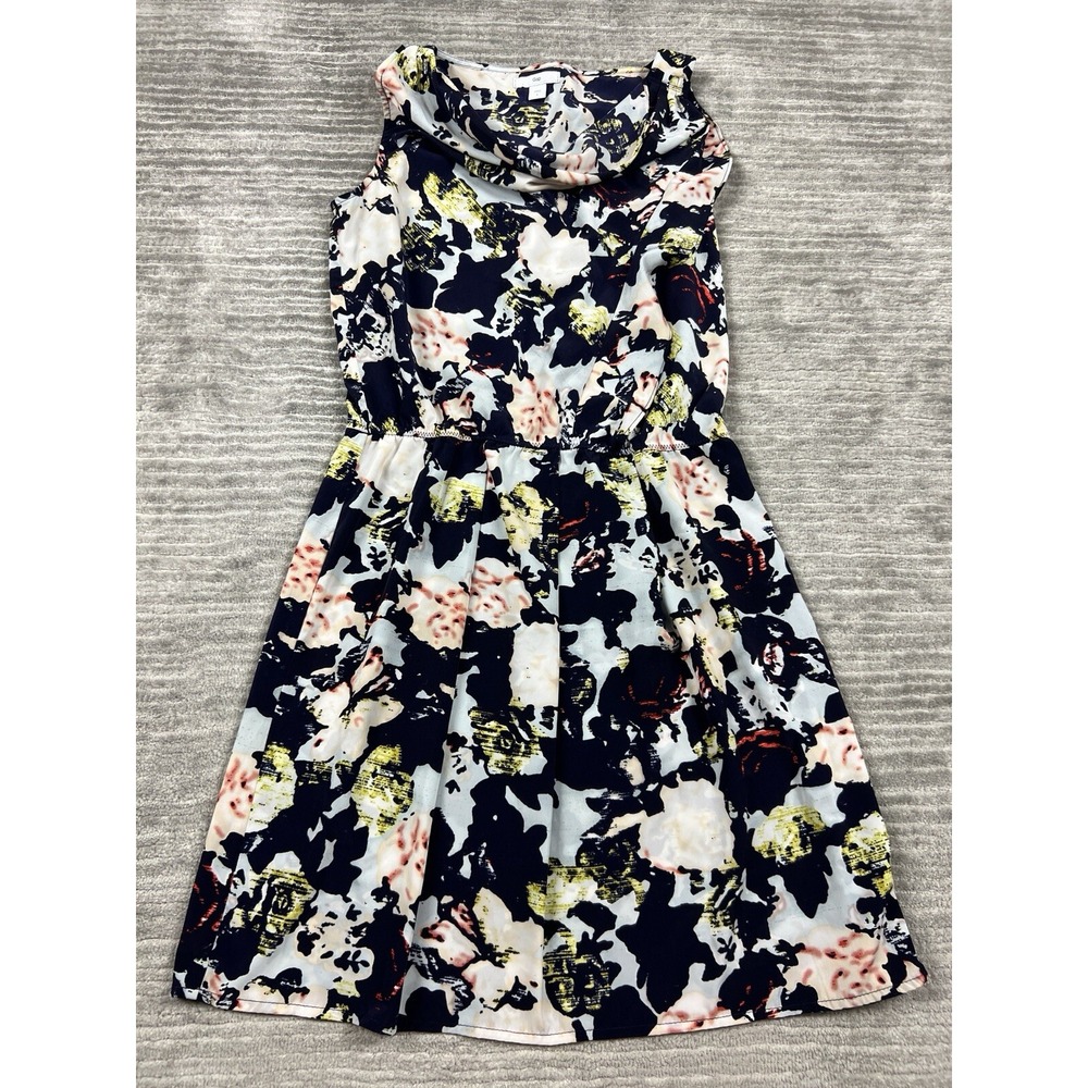 Gap Dress Women 4 Navy Blue Abstract Floral Cowl Neck Elastic Waist Fit & Flare